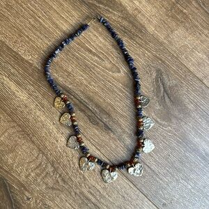 Blue Necklace with Silver Hearts